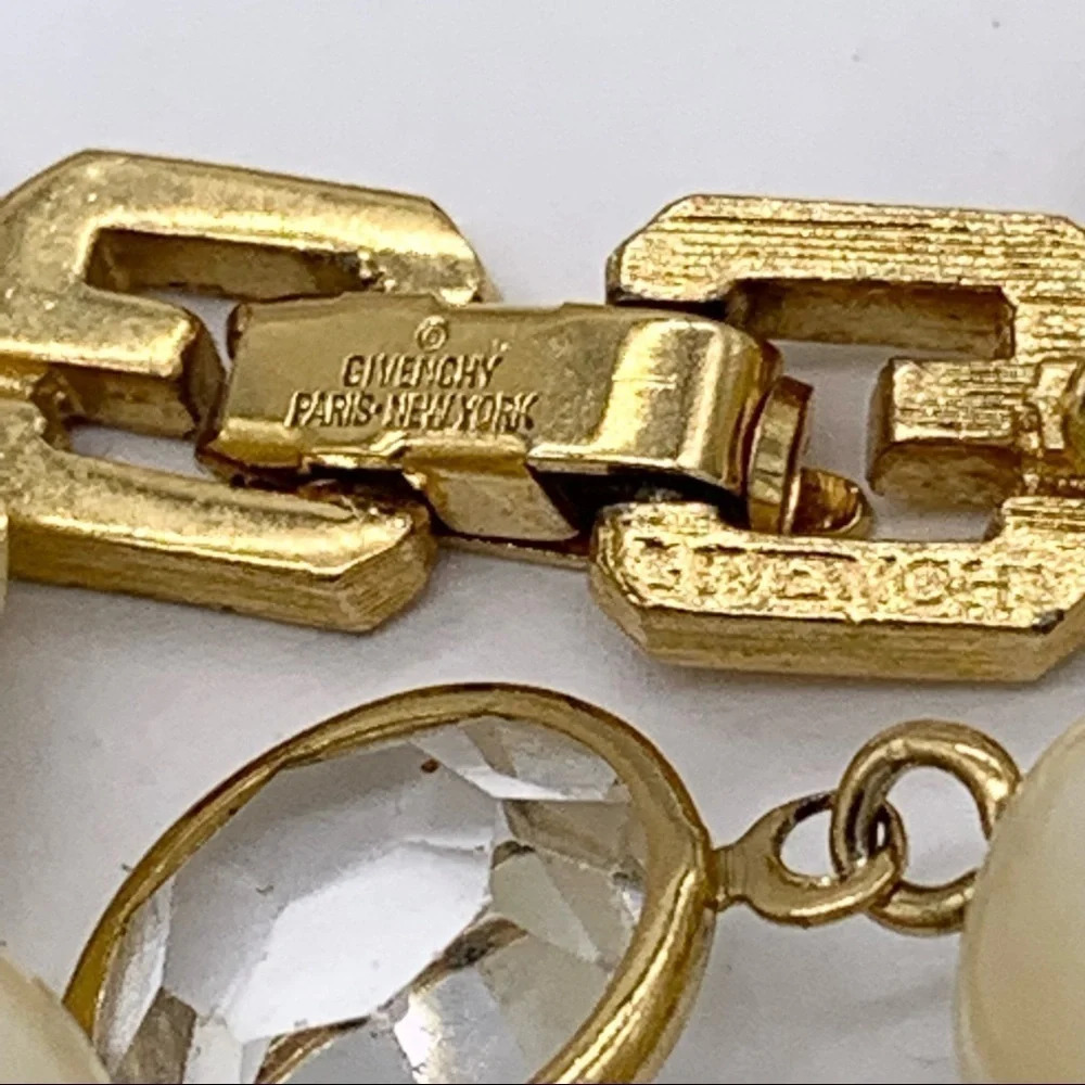 Givenchy Vintage Pearl & Bezel Crystal Station Necklace - Picture 4 of 4